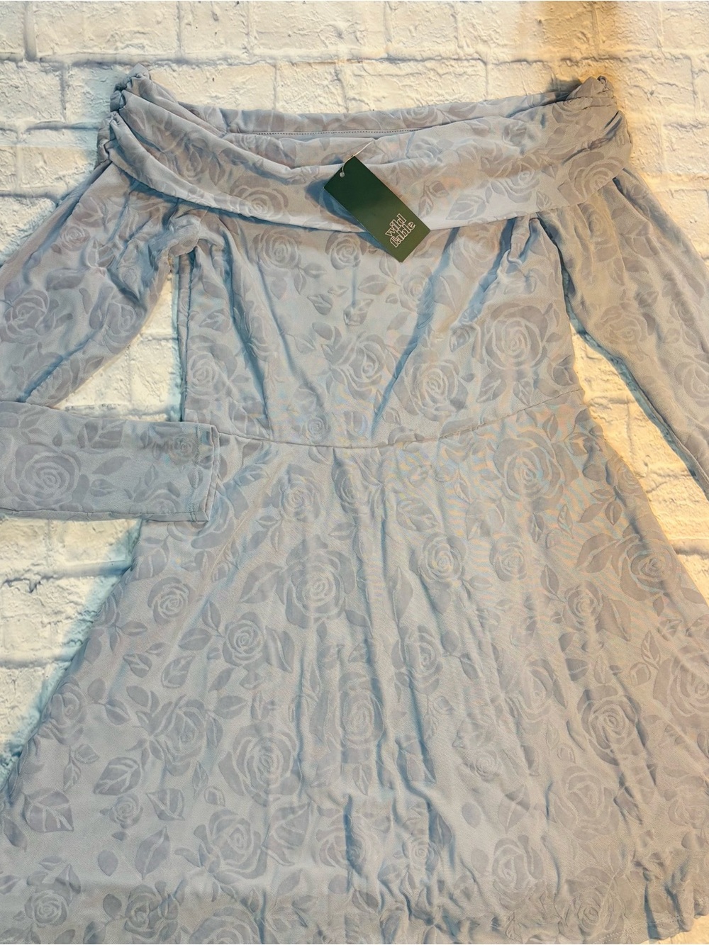 Wild Fable Baby Blue Off The Shoulder Long Sleeve Mini Dress Floral Size Medium